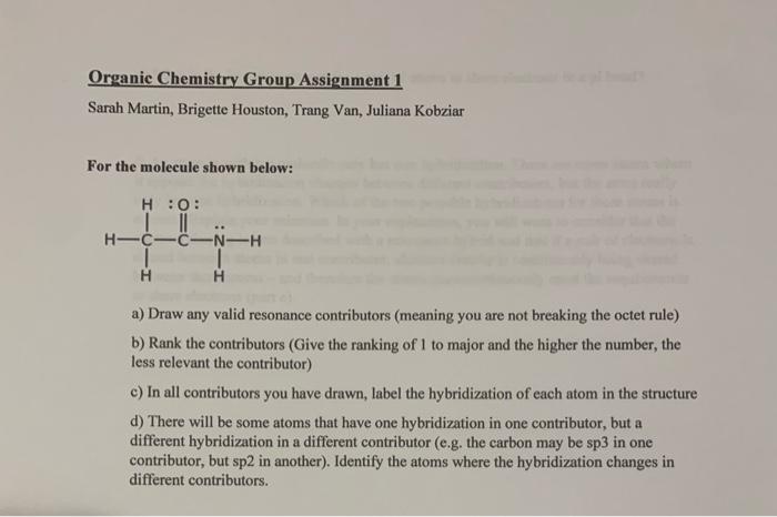 Solved workong on a group assignment for organic chemistry | Chegg.com