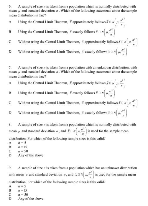 Solved 6. A sample of size n is taken from a population | Chegg.com