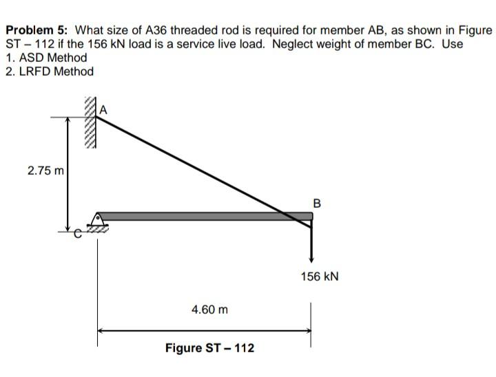 Solved Problem 5 What size of A36 threaded rod is required