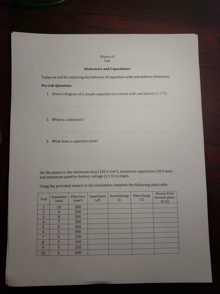 Solved Physics II Lab Dielectrics and Capacitance Today we