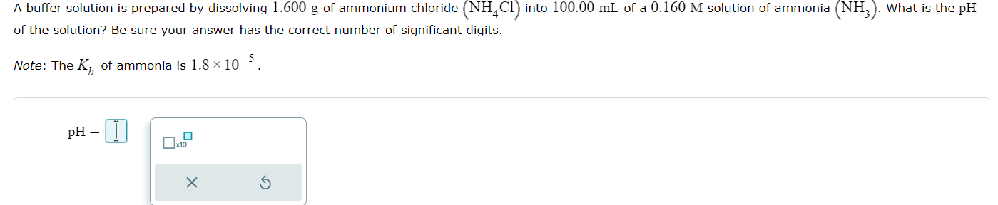 Solved A buffer solution is prepared by dissolving 1.600g | Chegg.com