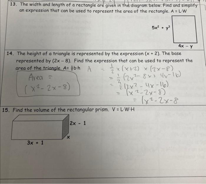 Solved 13. The width and length of a rectangle are given in | Chegg.com