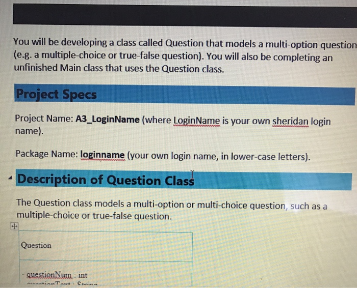 You will be developing a class called Question that | Chegg.com