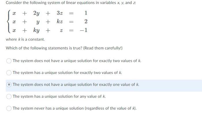 Solved Consider the following system of linear equations in | Chegg.com