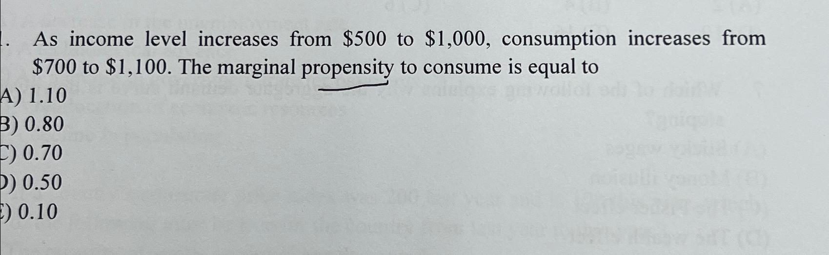 Solved As income level increases from $500 ﻿to $1,000, | Chegg.com
