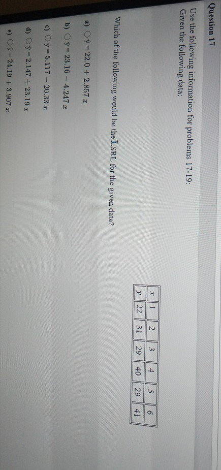 Solved Question 17 Use the following information for | Chegg.com