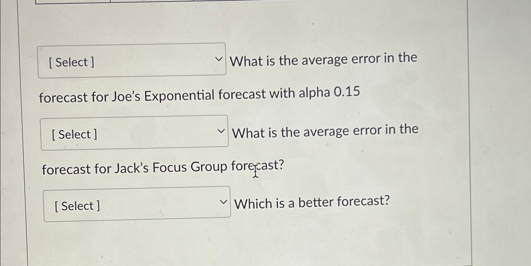 Solved What is the average error in the forecast for Joe's | Chegg.com