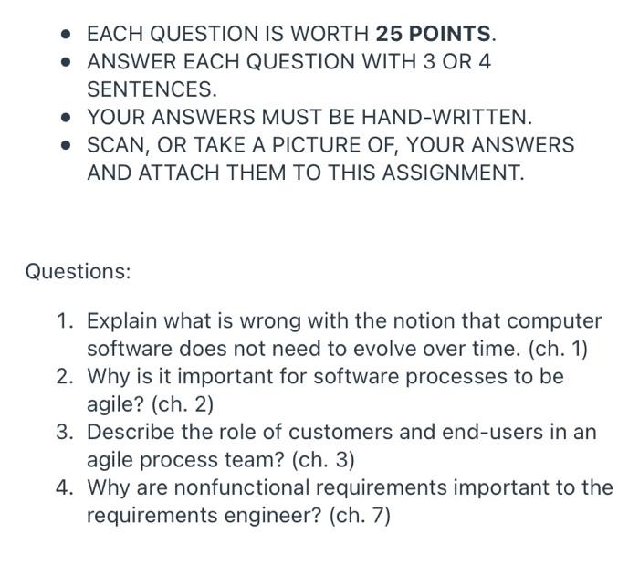 Solved • EACH QUESTION IS WORTH 25 POINTS. • ANSWER EACH | Chegg.com