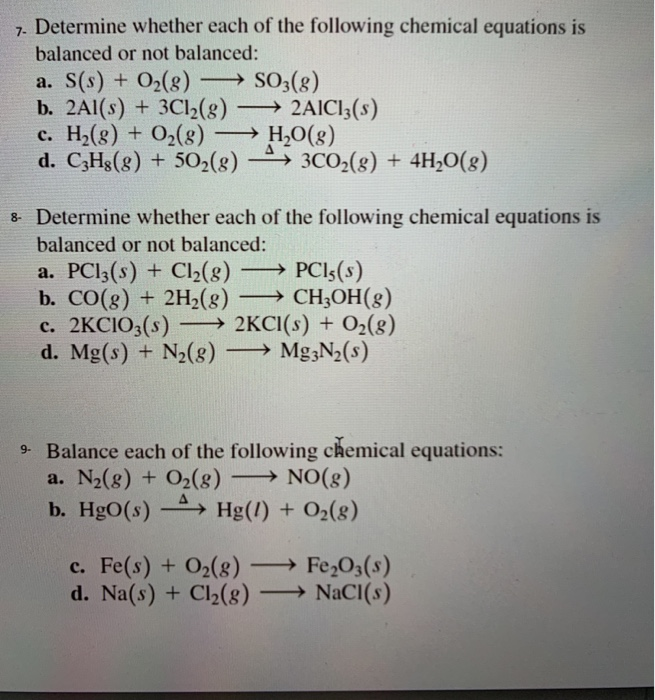 Solved 7. Determine whether each of the following chemical