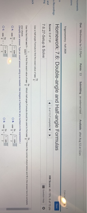 Solved Due Wednesday by 11:59pm Points 13 Submitting an | Chegg.com