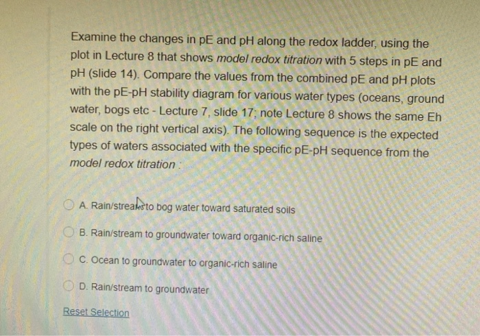 Solved Examine the changes in PE and pH along the redox | Chegg.com