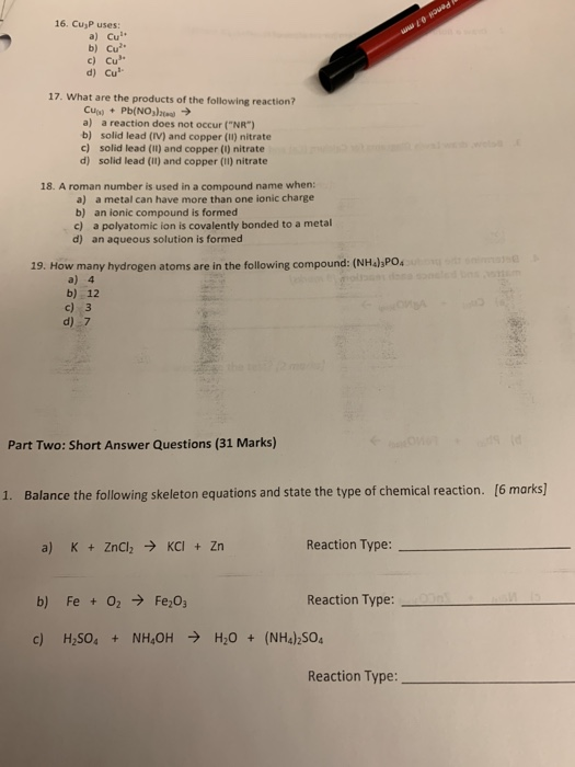 Solved Howed 16. Cu Puses: a) Cun b) Cu? c) Cub d) Cu