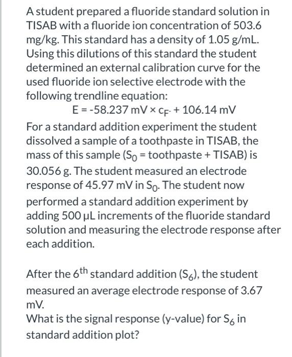 Solved A student prepared a fluoride standard solution in
