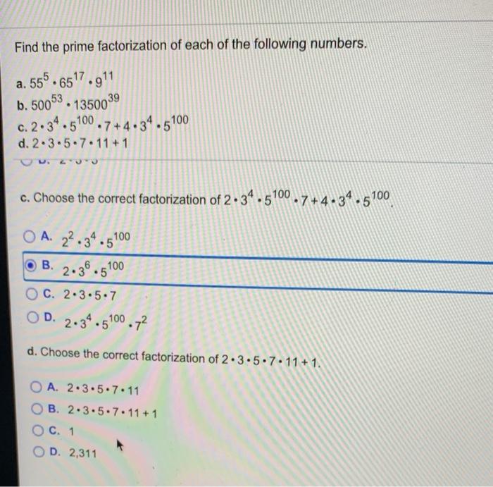 Solved Find the prime factorization of each of the following | Chegg.com