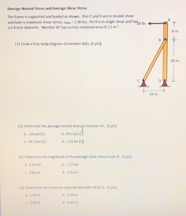 Solved Average Normal Stress and Average Shear Stress The | Chegg.com