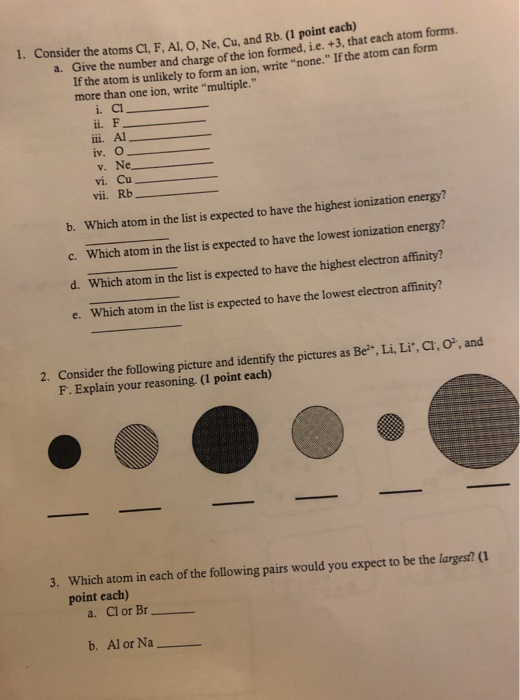 Solved 1 Consider The Atoms Ci F Ai O Ne Cu And Rb Chegg Com