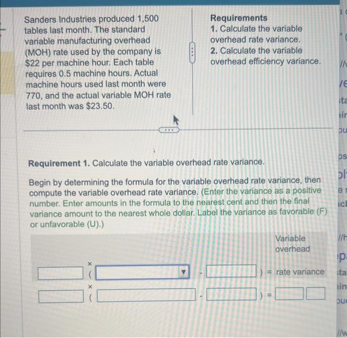 Solved Sanders Industries produced 1,500 Requirements tables