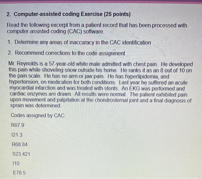 Solved 2. Computer-assisted coding Exercise (25 points) Read | Chegg.com