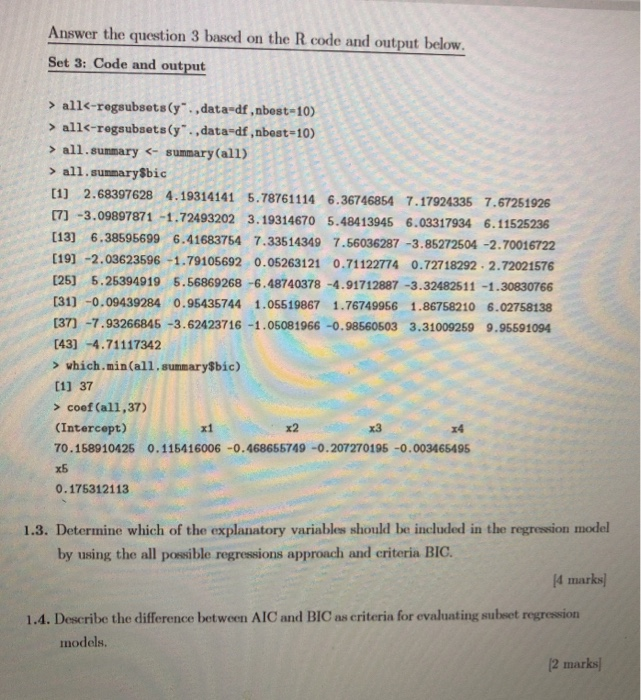 Solved Answer The Question 3 Based On The R Code And Output | Chegg.com