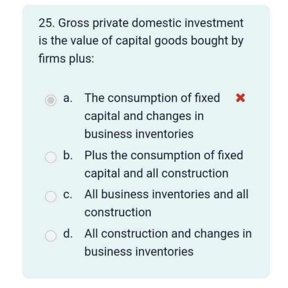 Solved Gross private domestic investment is the value of