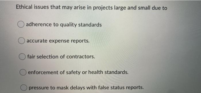 Solved Ethical issues that may arise in projects large and | Chegg.com