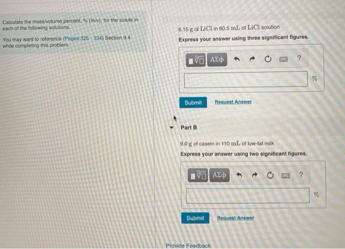 Solved Calculate The Mass Volume Percent M V For The