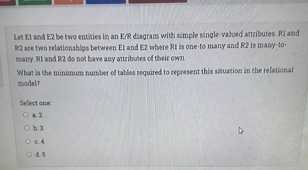 Solved Let El and E2 be two entities in an E/R diagram with | Chegg.com