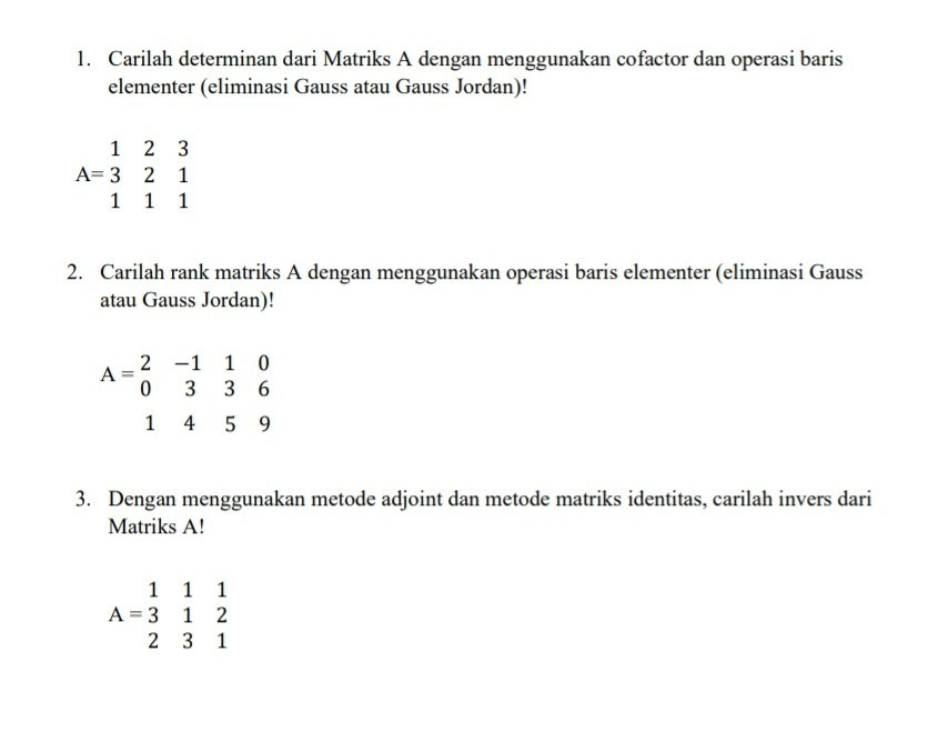 1 Find The Determinant Of Matrix A Using Cofactor Chegg Com