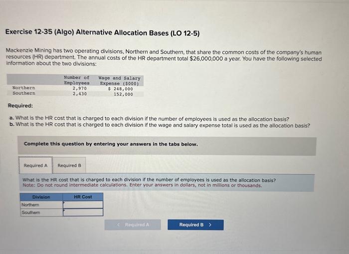 Solved Exercise 1235 (Algo) Alternative Allocation Bases