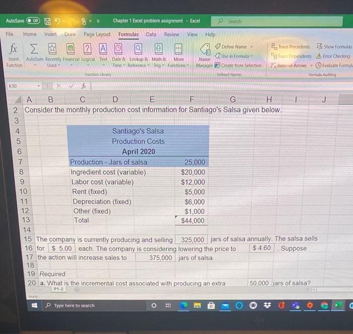 Solved 0 AutoSave G H Chapter 1 Excel problem assignment - | Chegg.com