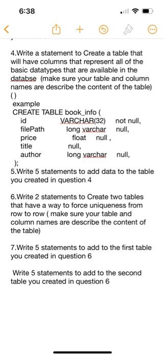 Solved 1.Write a statement to Create a database (make sure | Chegg.com