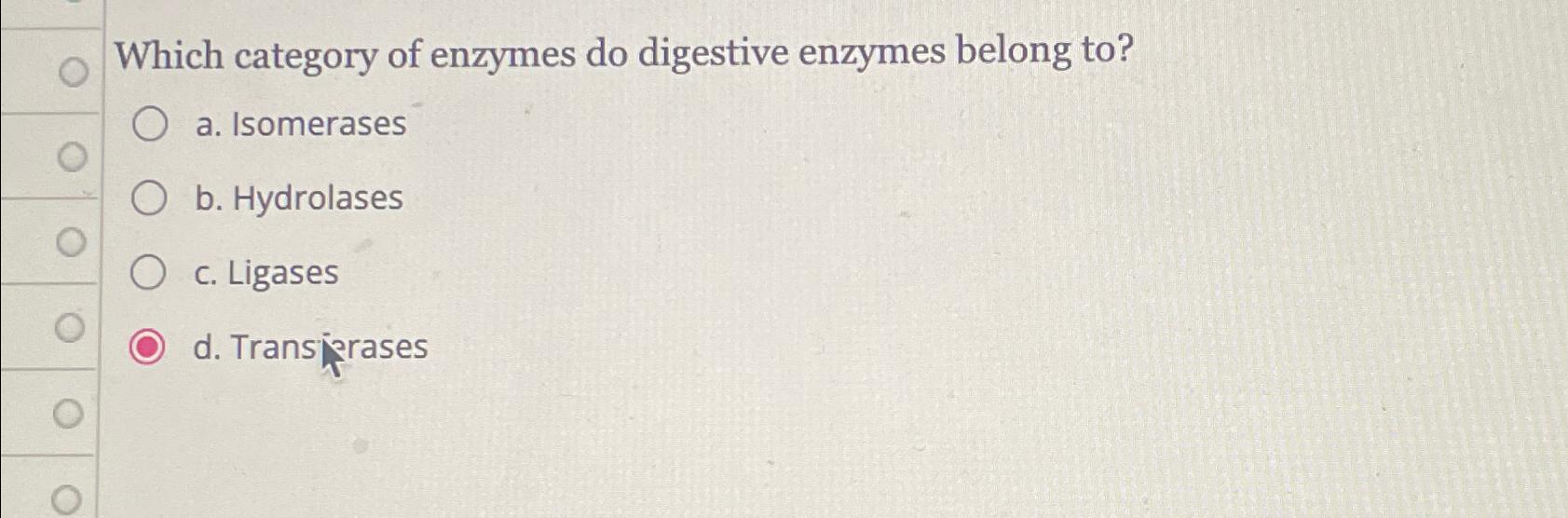 Solved Which category of enzymes do digestive enzymes belong | Chegg.com