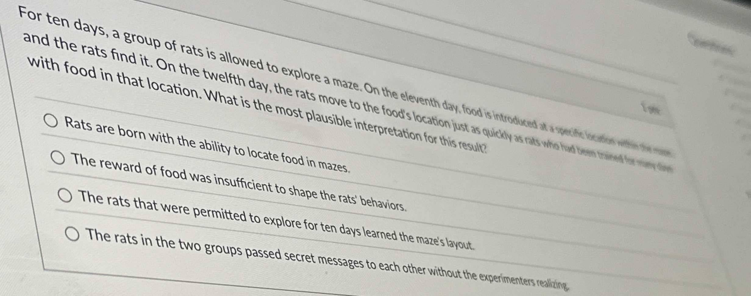Solved For ten days, a group of rats is allowed to explore a | Chegg.com