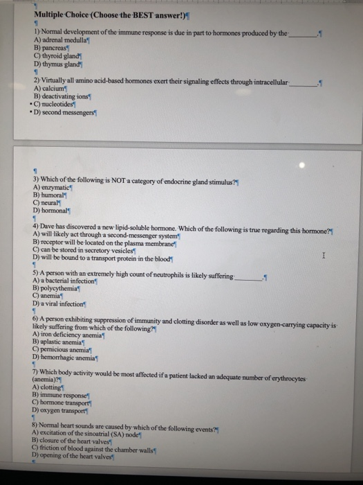 Solved Multiple Choice (Choose The BEST Answer!) 1) Normal | Chegg.com