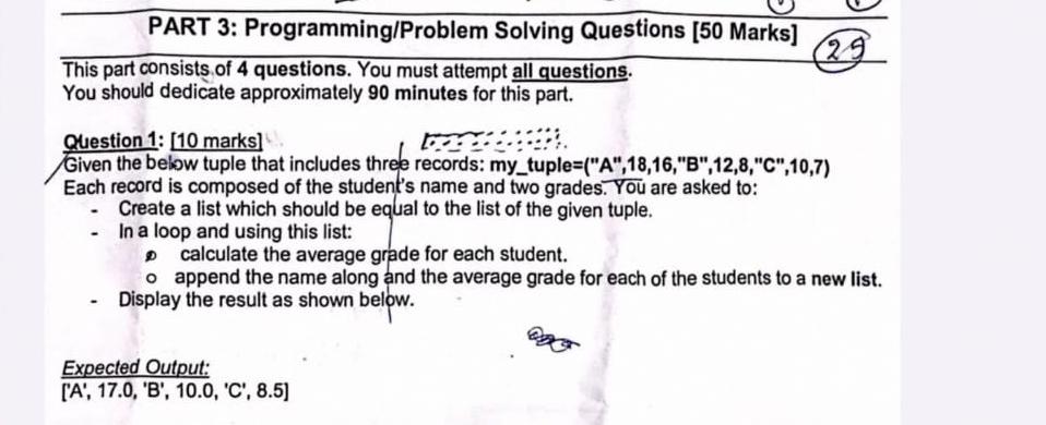 Solved PART 3: Programming/Problem Solving Questions [50 | Chegg.com