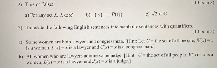 Solved 2 True Or False 10 Points A For Any Set X X Chegg Com