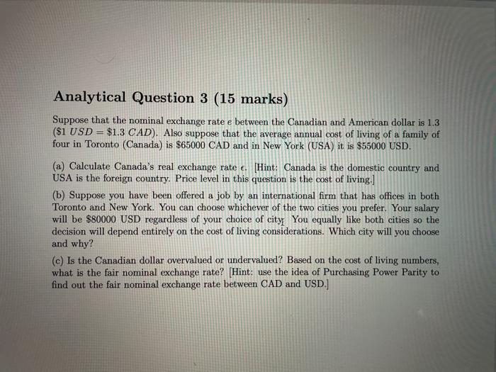 Solved Analytical Question 3 (15 marks) Suppose that the | Chegg.com