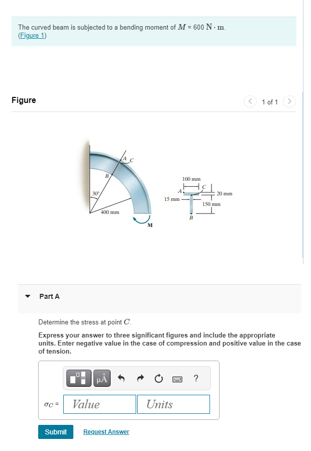 Solved by an EXPERT The curved beam is subjected to a bending moment of ...