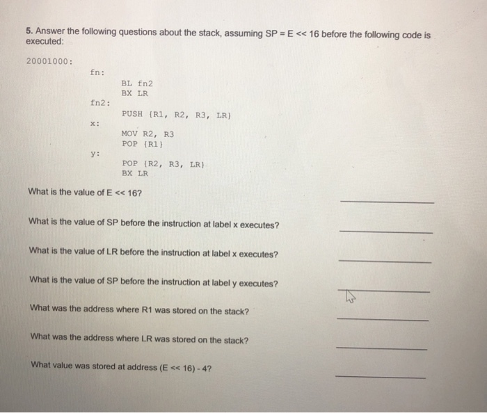 Solved 5. Answer the following questions about the stack, | Chegg.com