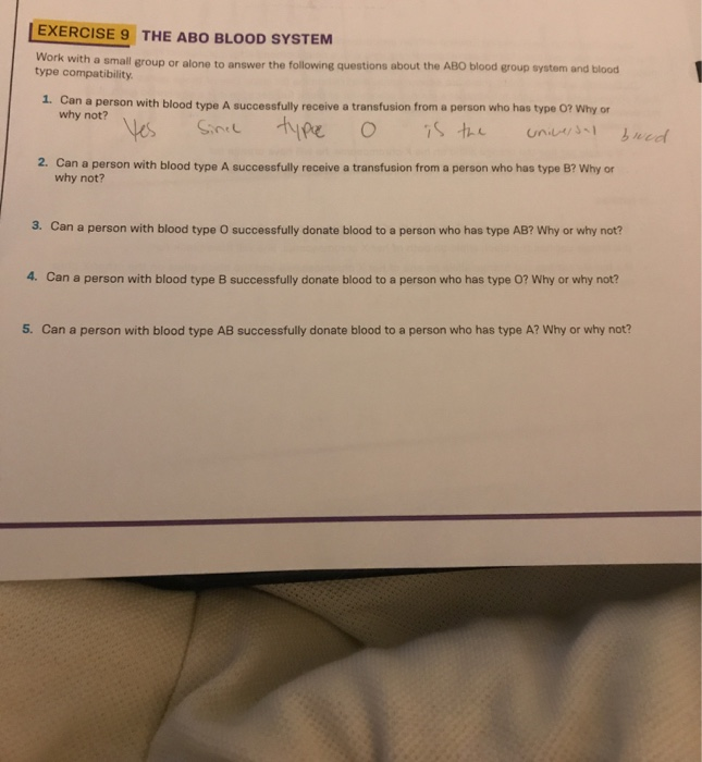 Solved EXERCISE 9 THE ABO BLOOD SYSTEM Work with a small Chegg