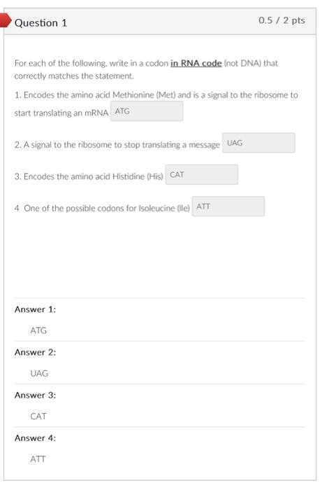 Solved For each of the following, write in a codon in RNA | Chegg.com