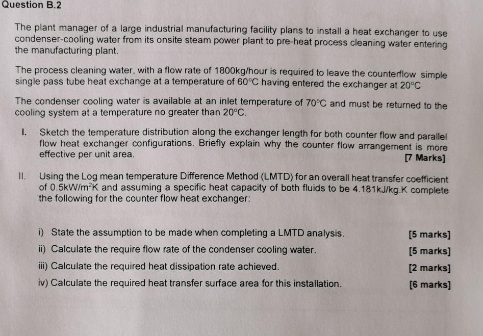 Solved Question B.2 The plant manager of a large industrial | Chegg.com