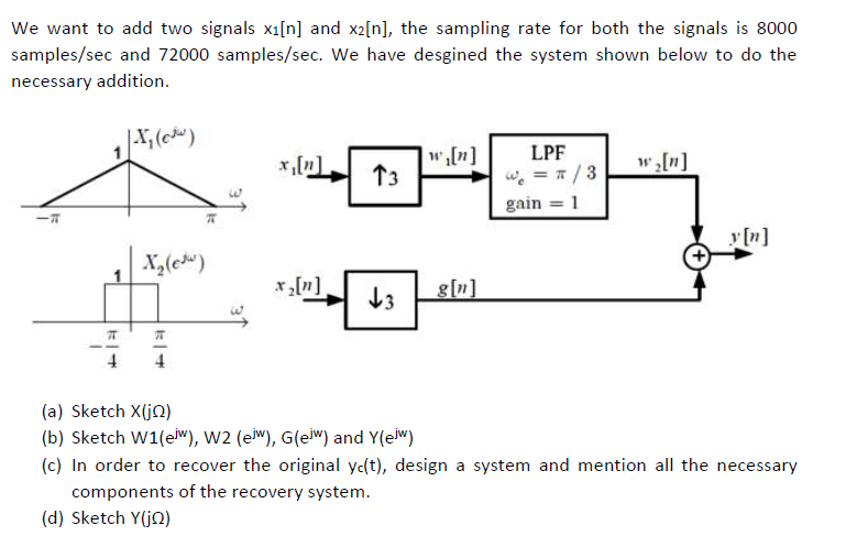 We want to add two signals x1[n] ﻿and x2[n], ﻿the | Chegg.com