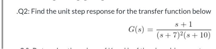 Solved Q2: Find the unit step response for the transfer | Chegg.com