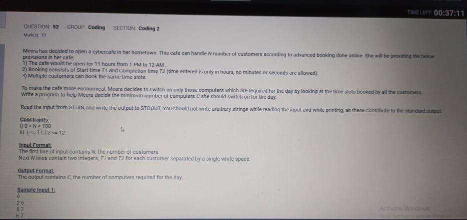 Solved TIME LEFT 00:37:11 QUESTION: 52 GROUP Coding SECTION | Chegg.com