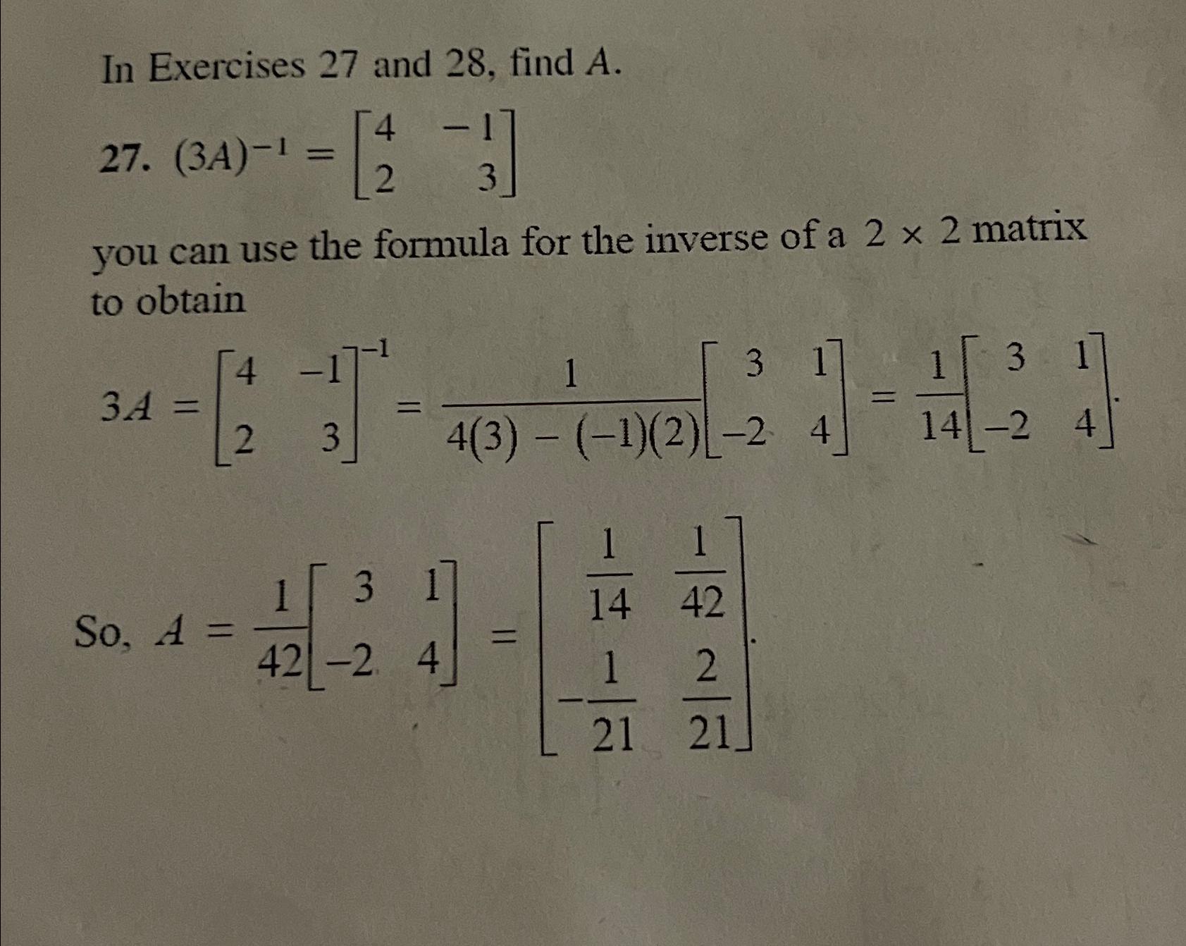 Solved In Exercises 27 ﻿and 28, ﻿find A27. (3A)-1=[4-123]you | Chegg.com