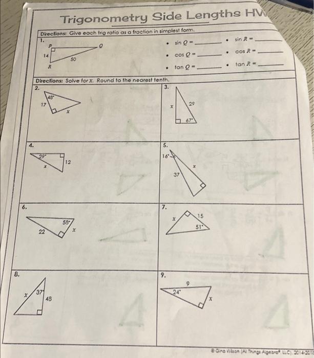 Solved Trigonometry Side Lengths HV Direclions: Give eoch | Chegg.com