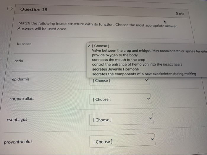 Solved Question 17 5 pts Match the following insect hormone | Chegg.com