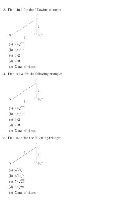 Solved Multiple Choice: (2.1) 1. Find cos a for the | Chegg.com