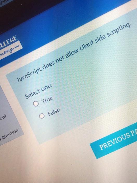 Solved 7a1 LLEGE ning JavaScript does not allow client side | Chegg.com